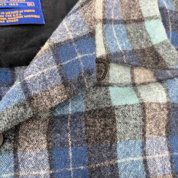 Pendleton XL Limited Beach Boys Edition Loop Collar Blue Plaid Wool Button Shirt - Picture 3 of 8